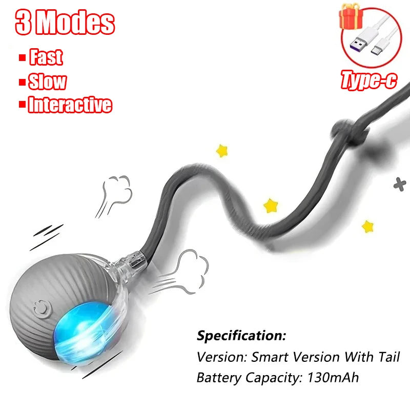 Automatic Rolling Cat Ball with Faux Tail, Rechargeable