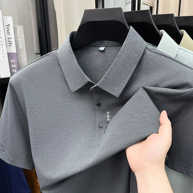 Men's Melange Polo Tee - Lapel Three-Button, Sleeve Graphic