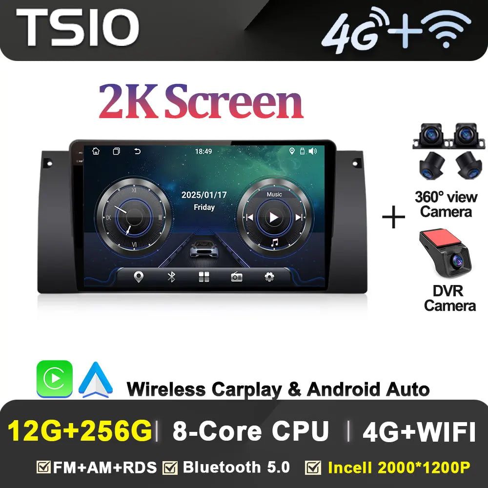 Android Car Stereo for BMW 5 Series E39 & X5 E53 (1995–2003) — Wireless CarPlay, Android Auto, 5G WiFi
