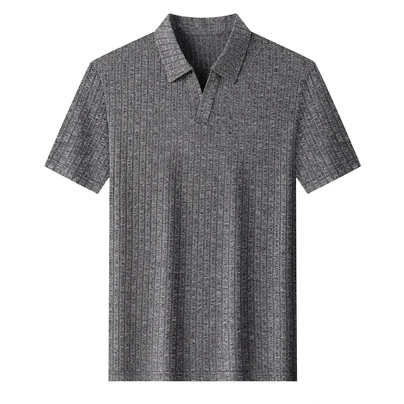 Men's Ribbed Stripe Polo - Soft Knit Short Sleeve, Business Casual
