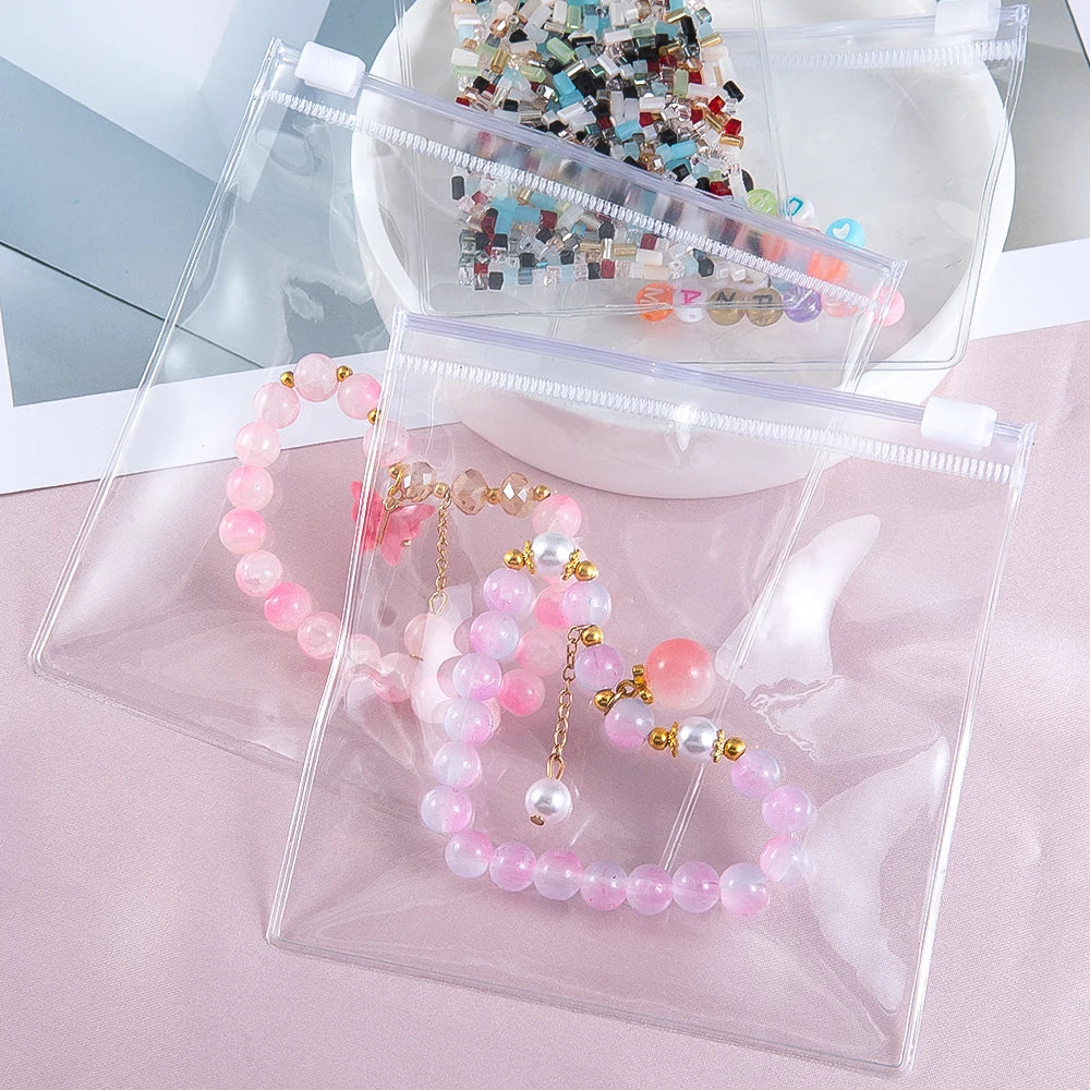 10Pcs Thicken Zipper Bag Transparent Plastic Bag Anti Oxidation Jewelry Pouch for DIY Jewelry Storage Earring Bracelet Packaging