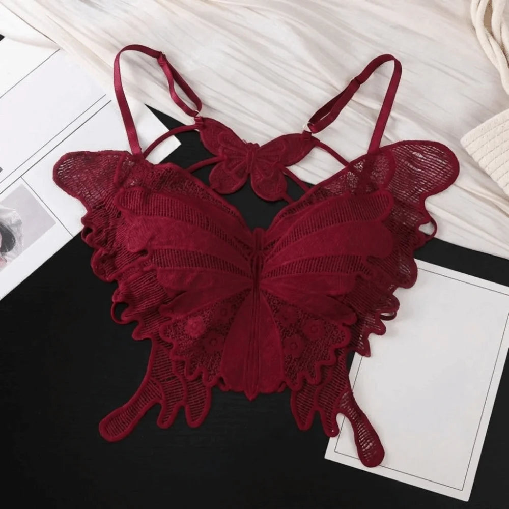 Sweet Backless Butterfly Bras Slim Fit Padded Lace Camisole Flower Korean Style Hollow-out Vest Tops Beach Wear