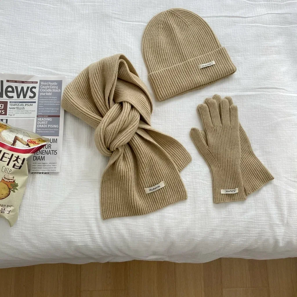 Women's Knit Hat, Scarf & Gloves - Solid Color 3 Piece Winter Set - photo 9