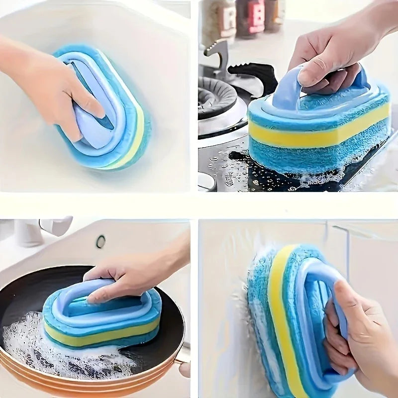 Tiles Sponge Cleaning Brush – Microfiber, Built-in Handle Safe for Hands, Strong Cleaning Power for Kitchen & Bathroom