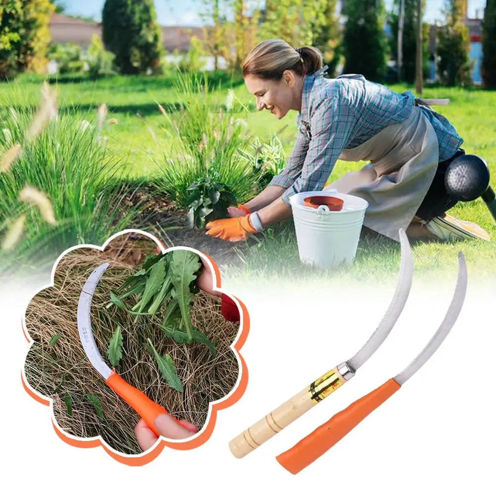 Weeding Sickle With Wooden Handle Stainless Steel Sickle Scythe Farming Tool Kit With Teeth For Weed Removal Lawn Patio Terrace