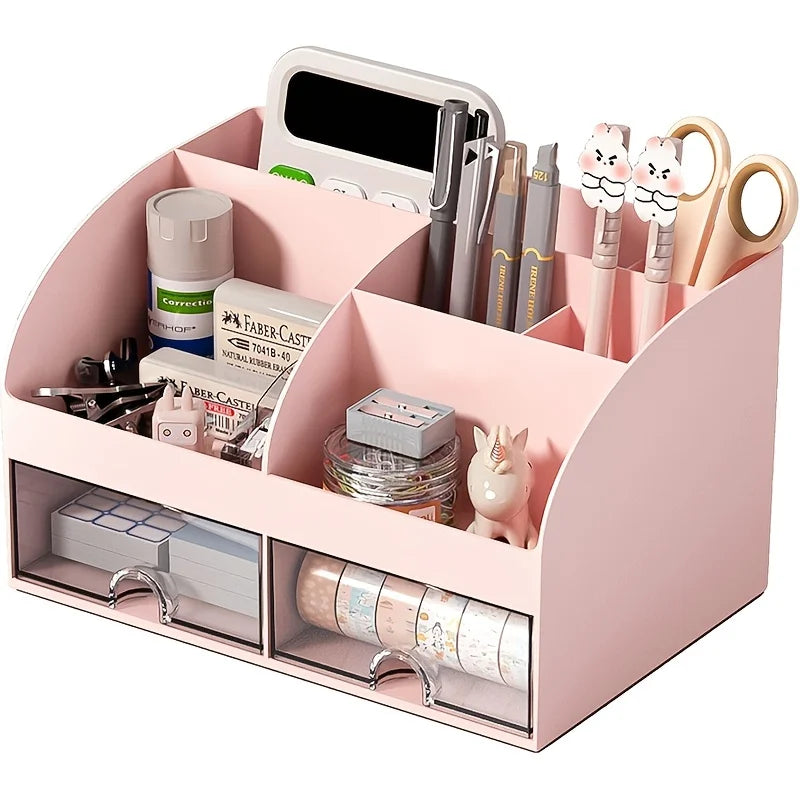 Desktop organizer with 6 compartments and 2 drawers, desktop organizer, drawer organizer, plastic cosmetic organizer