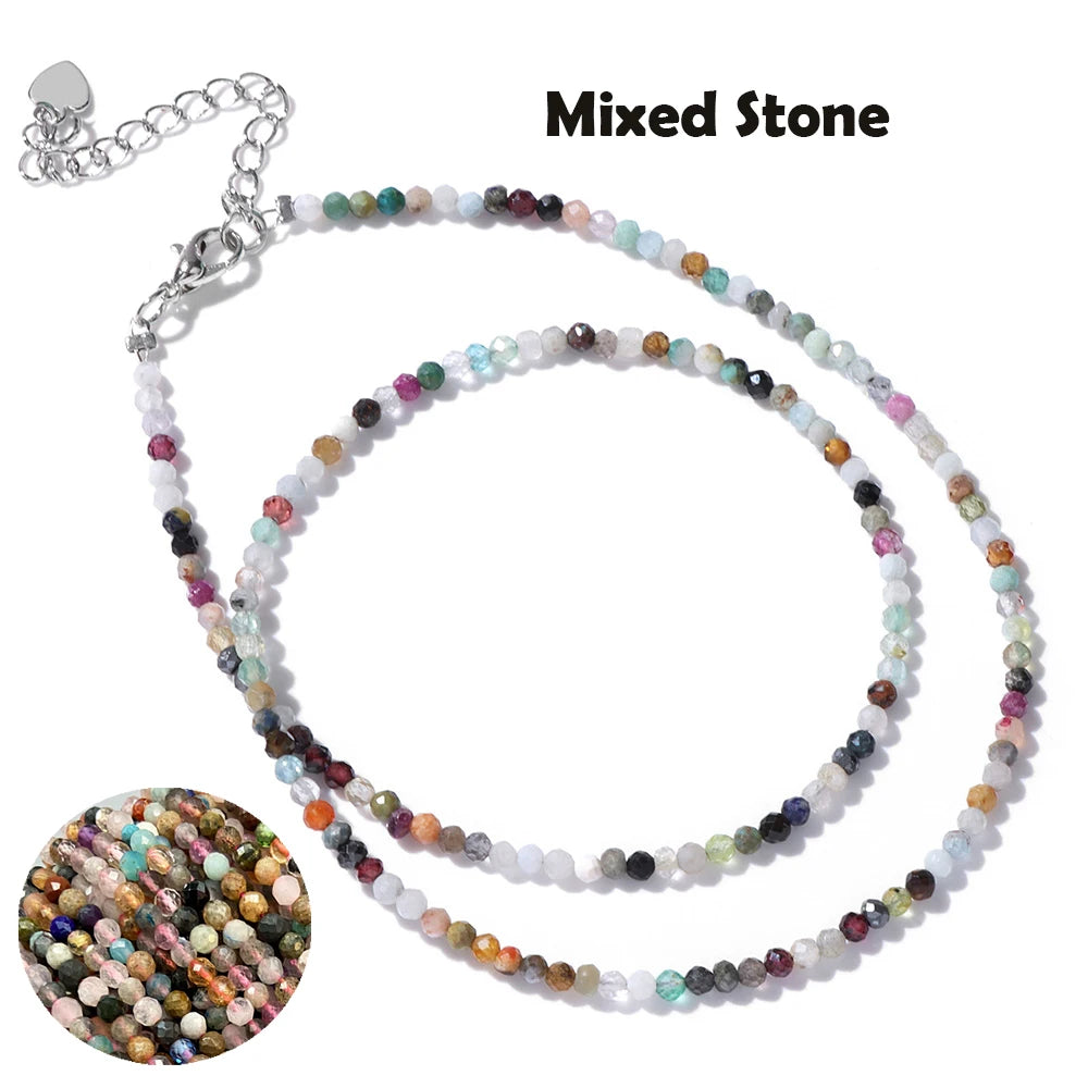 Mini Gem Stone Beaded Necklace 2mm Faceted Natural Agat Quartz Female Fashion Party Choker for Women Girl Jewelry Gift Wholesale