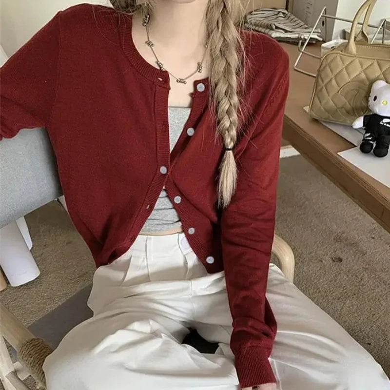 Women's Cropped Button-Up Knit Cardigan - Soft Shrunken Sweater - photo 2