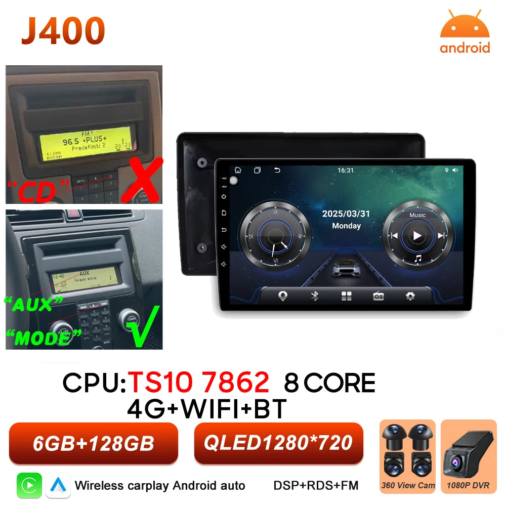 Car Stereo with Apple CarPlay & Android Auto, Compatible with Volvo C30 S40 V50 & C70