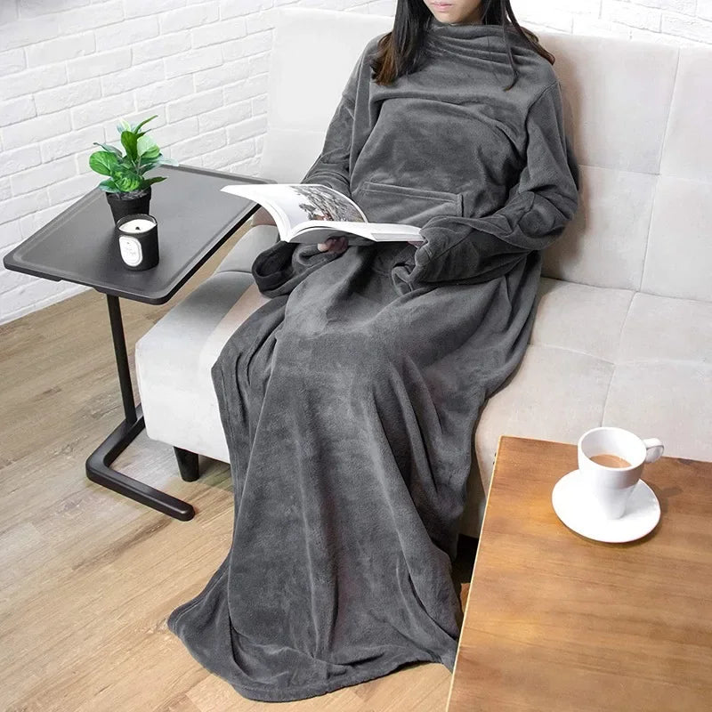 Wearable Sleeved Blanket with Large Pocket - Flannel Sofa Blanket - photo 5