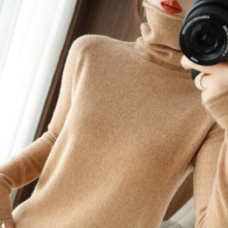 Women's Slim Turtleneck Knit Pullover - Soft Solid Bottoming Sweater - photo 16
