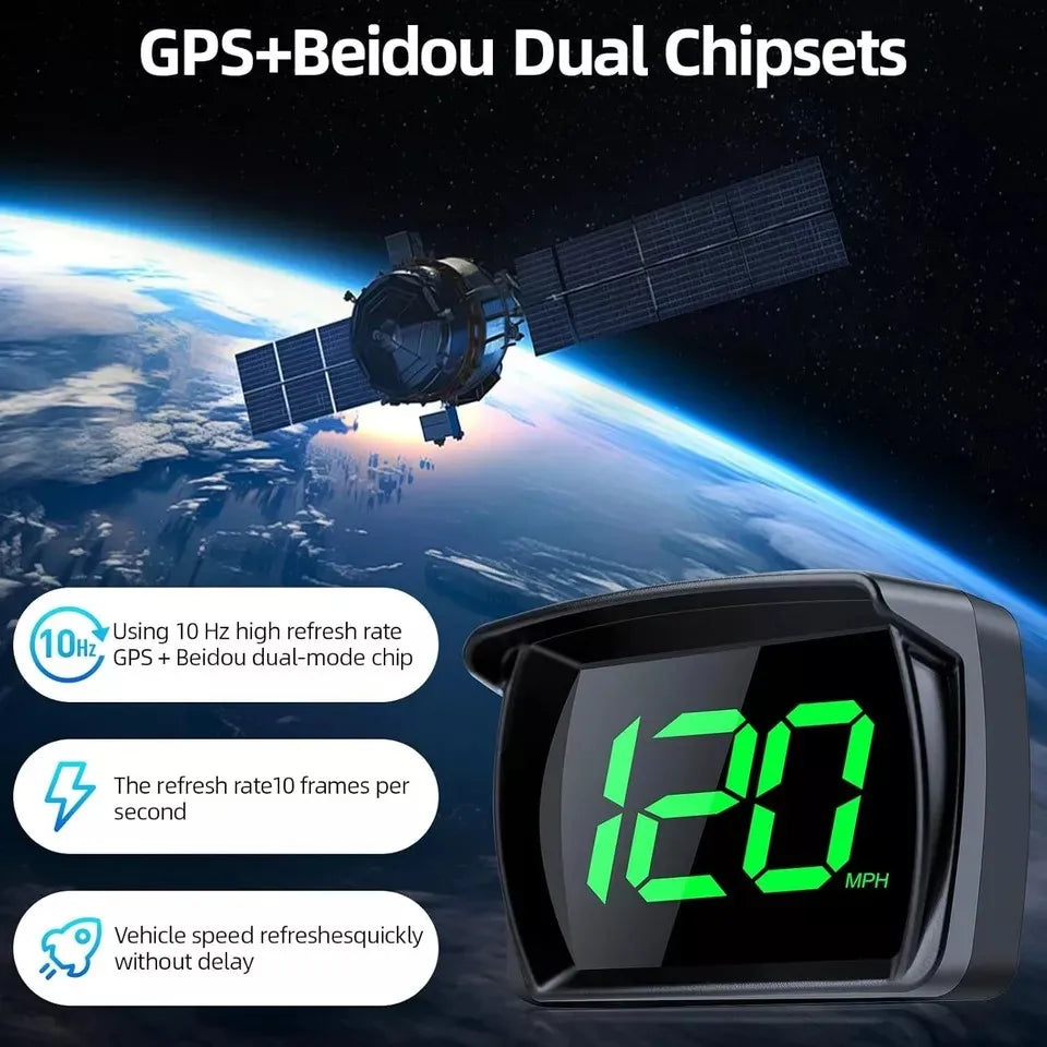 New Universal Car Head Up HUD Display GPS Digital Speedometer Dual Chips KMH MPH Reminder Meter HD LCD Display Plug Play