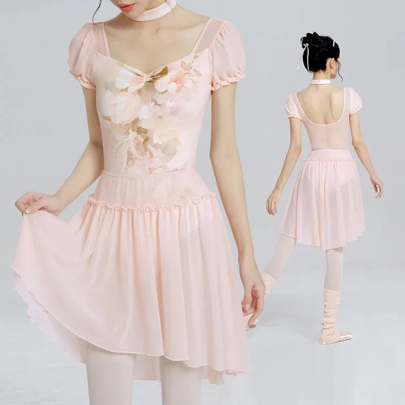 Women's chiffon ballet practice dress with skirt