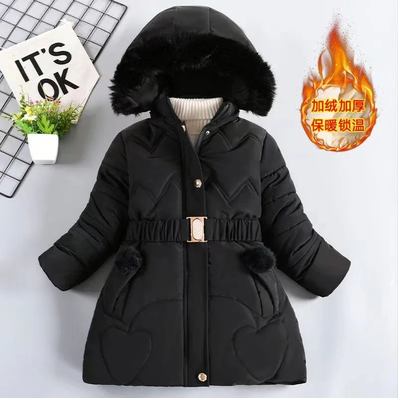 Girls' Hooded Winter Coat with Belt - Plush Lined Heavy Jacket - photo 30