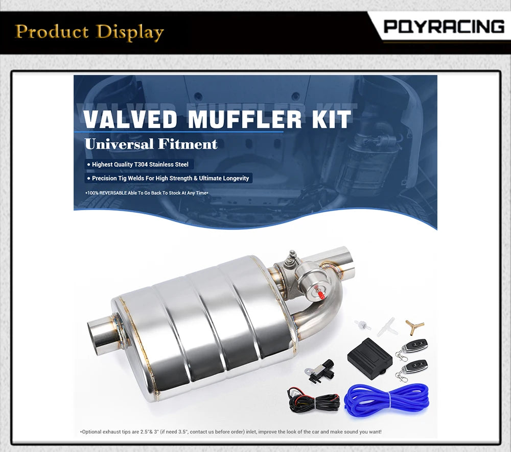 Stainless Steel 2.5" 3" 3.5" IN/OUT Tip On Single Exhaust Muffler Dump Valve Exhaust Cutout with Wireless Remote Controller Set