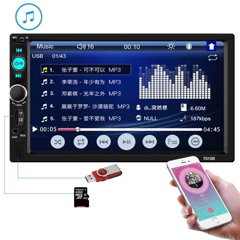 Universal 2 Din Car Radio 7 Inch Touch Screen Multimedia Player Car Player Auto Universal MP5 Player Auto Audio USB TF Bluetooth