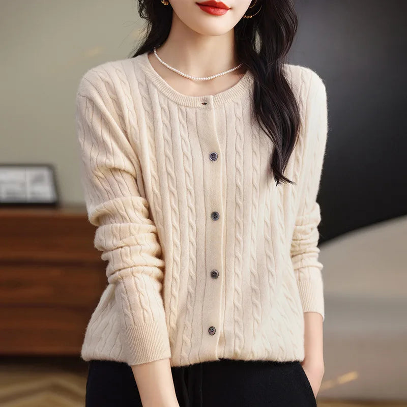 Women's Slim Fit Thick Knit Cardigan - Warm Crew Neck Sweater - photo 6