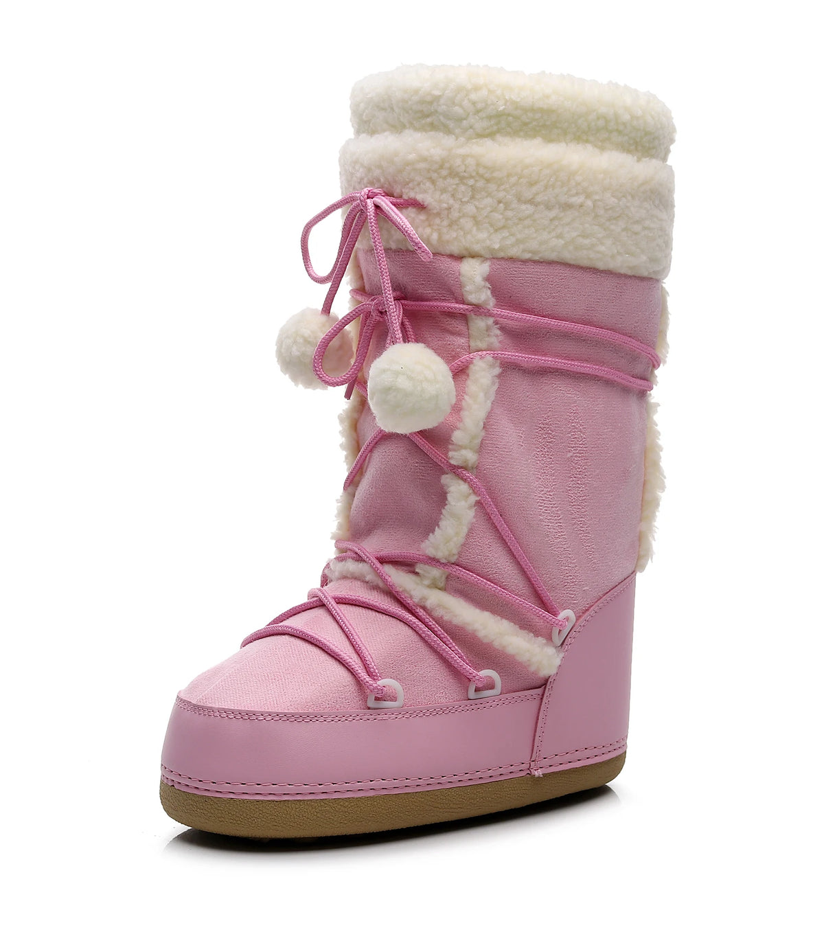 Women's Pink Plush Lace-Up Snow Boots, Platform