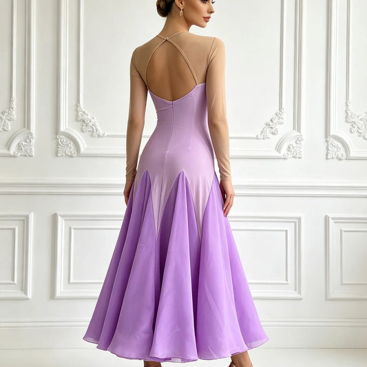 Women's feather long-sleeve ballroom dress
