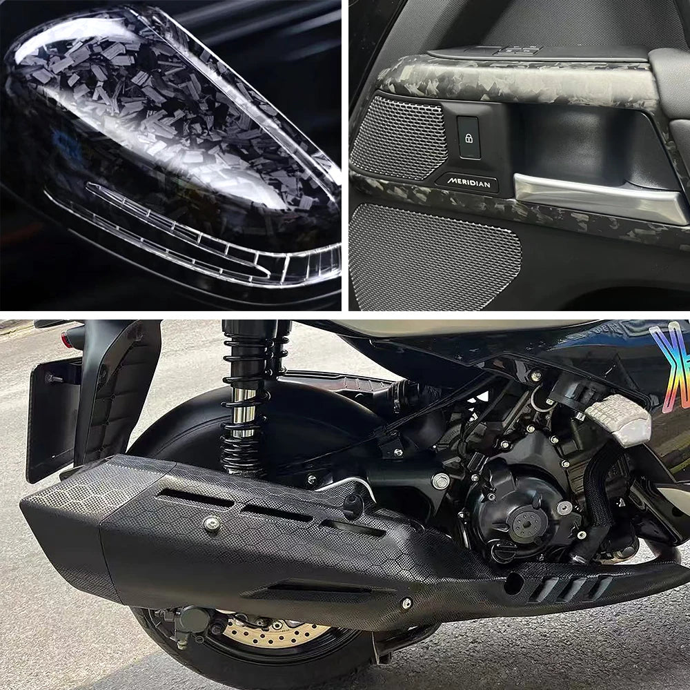 Black Forged Carbon Fiber Vinyl Wrap Cosmic Hex Diamond Ghost Auto Wrapping Film for Car & Motorcycle Interior Exterior Stickers