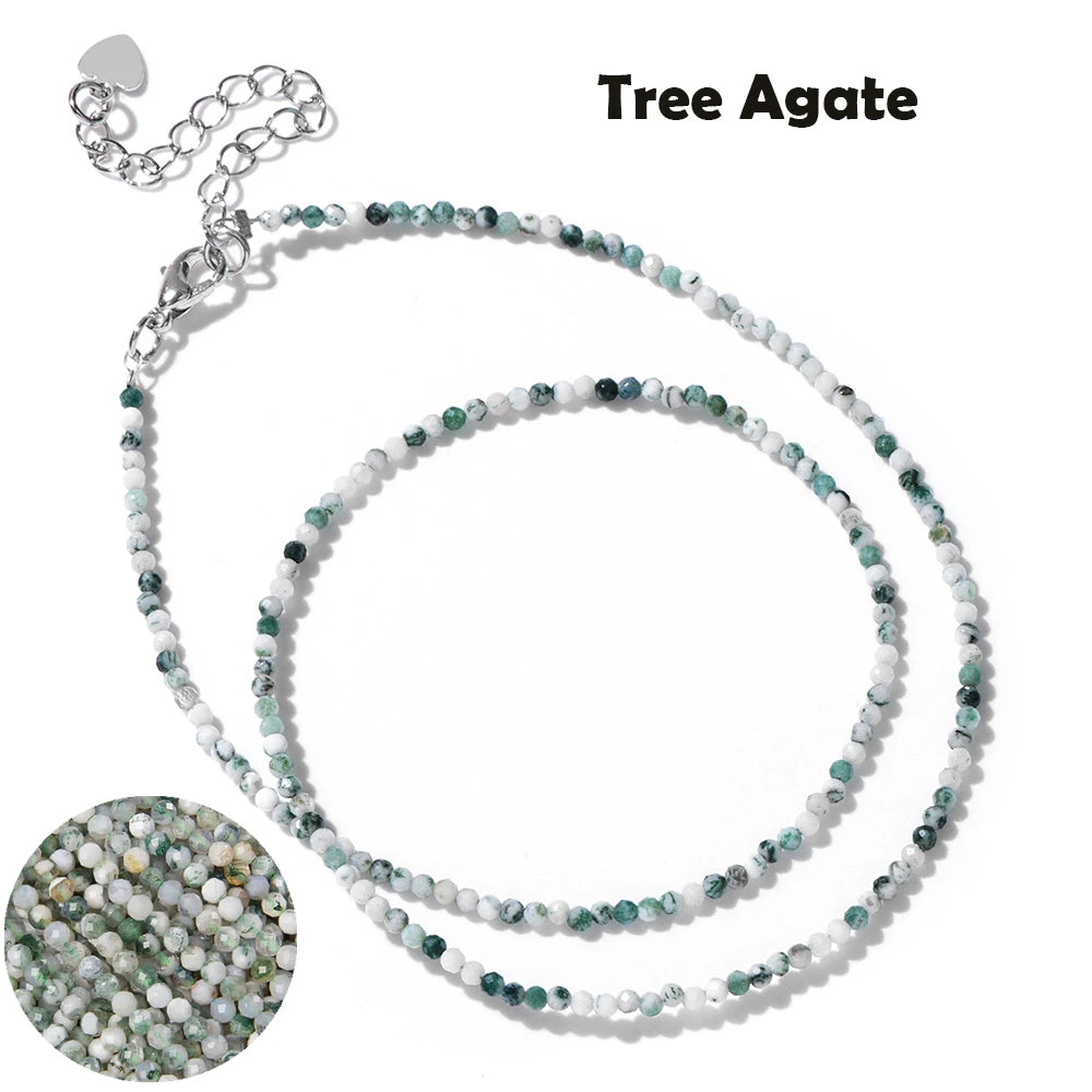 Mini Gem Stone Beaded Necklace 2mm Faceted Natural Agat Quartz Female Fashion Party Choker for Women Girl Jewelry Gift Wholesale