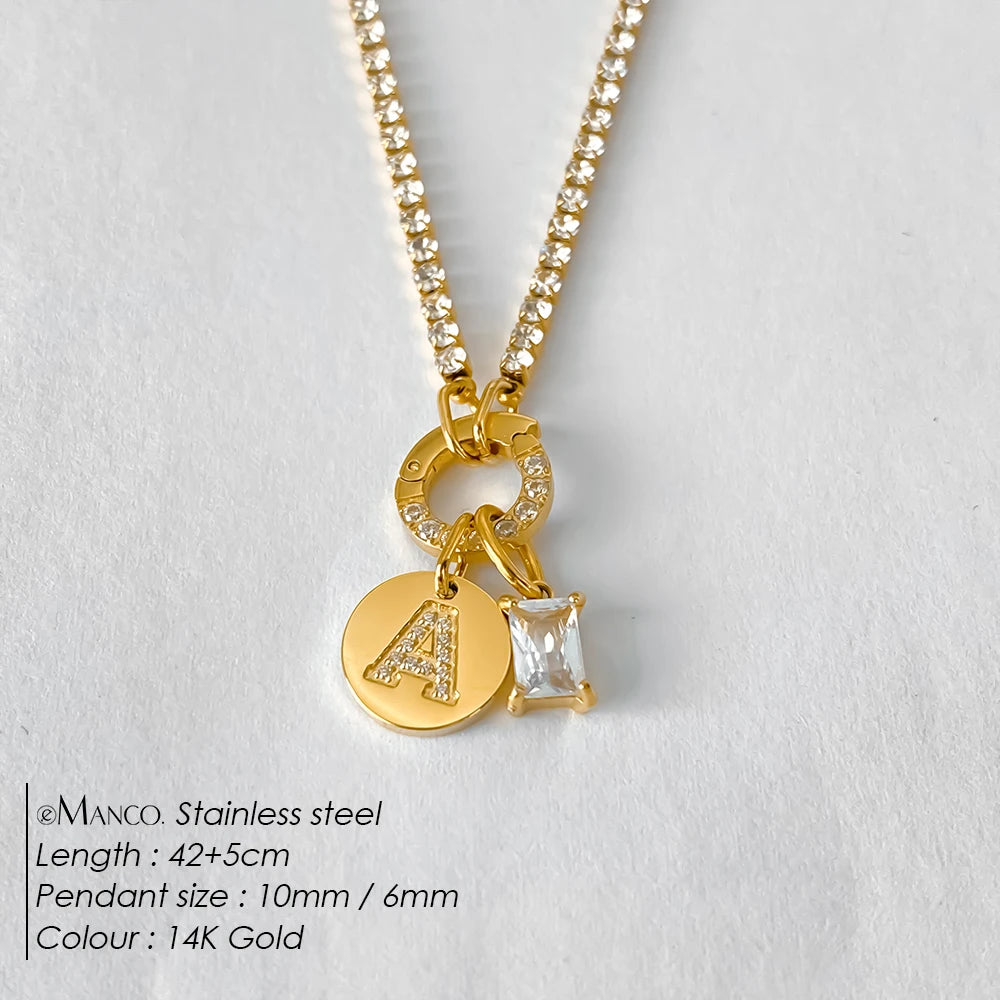 Gold-Plated Initial Letter Necklace – Zircon A-Z Pendant