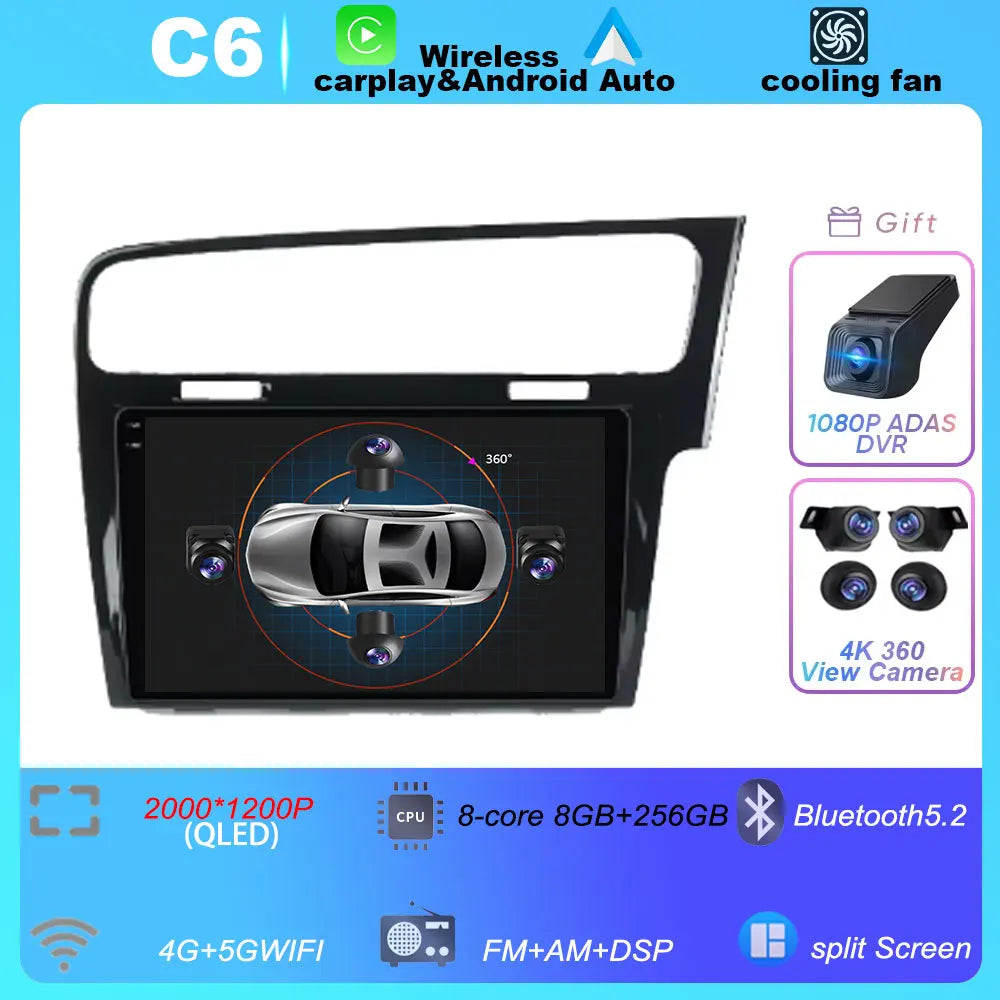 10" For Volkswagen VW Golf 7 MK7 GTI 2013-2017 Android 16 Carplay Car Radio Multimedia 8 CORE IPS QLED Navigation GPS 5G WIFI BT