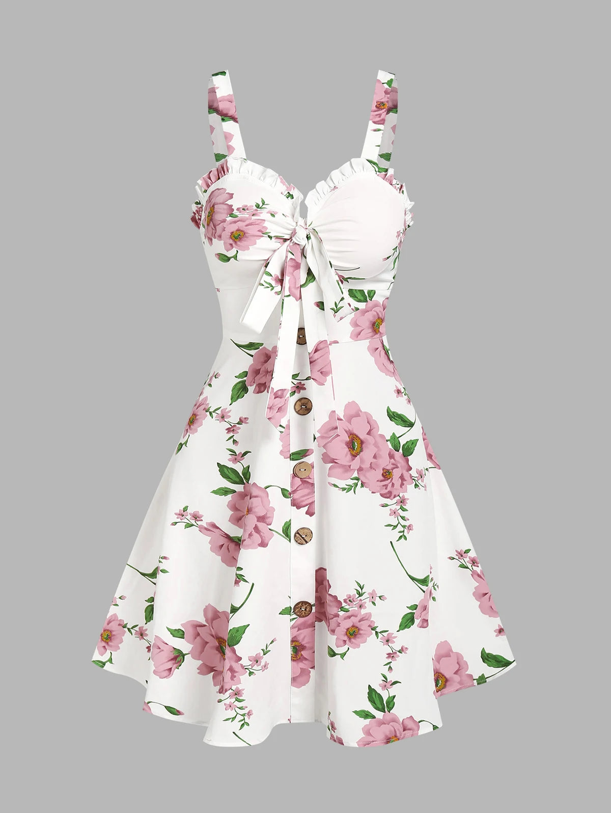 Dressfo 2026 Women's Floral Print Vacation Sundress Garden Party Dress Summer Ruffled Bowknot Mini Dress Vestidos