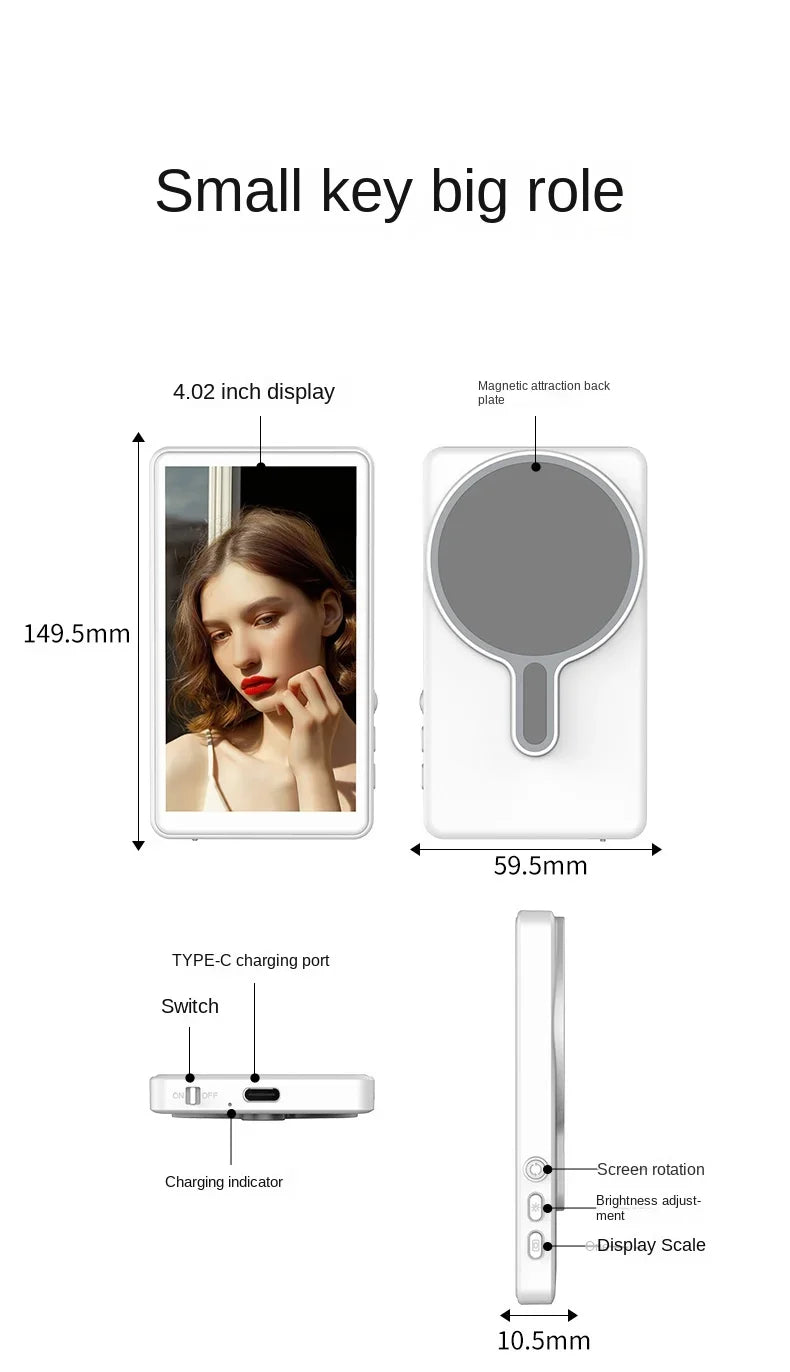 Wireless Monitor Rear Camera Screen Smartphone Selfie Magnetic Screen For Vlog Live Stream Video Recording Outdoor Selfie tool