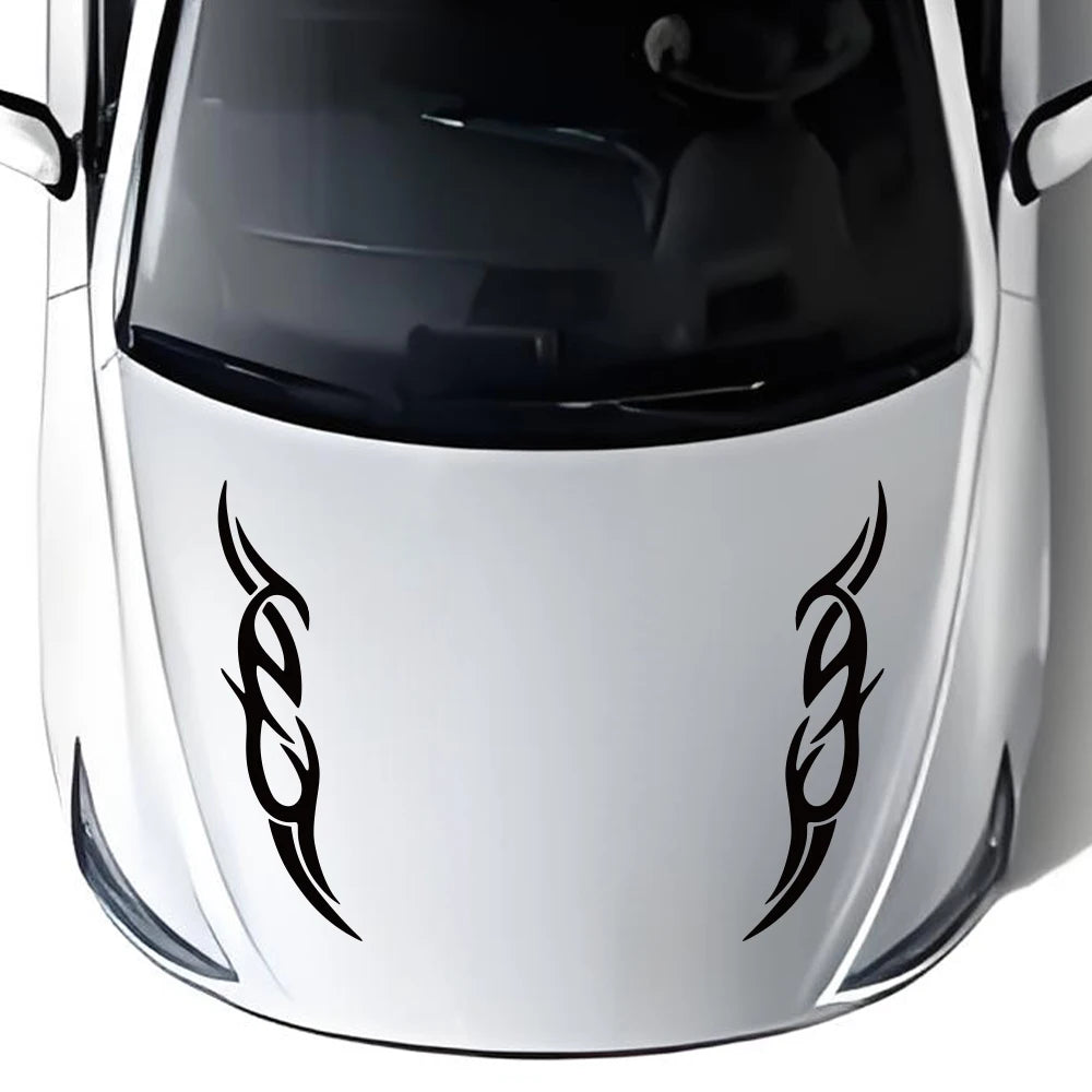 2pcs Modern Fire Flame Stripe Car Hood Sticker Universal Decals for Auto Vehicle Bumper Bonnet Vinyl DIY Decoration Accessories