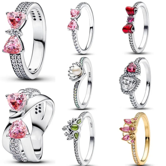 925 Silver Bow Ring – Dainty Pink & Red Stackable Band