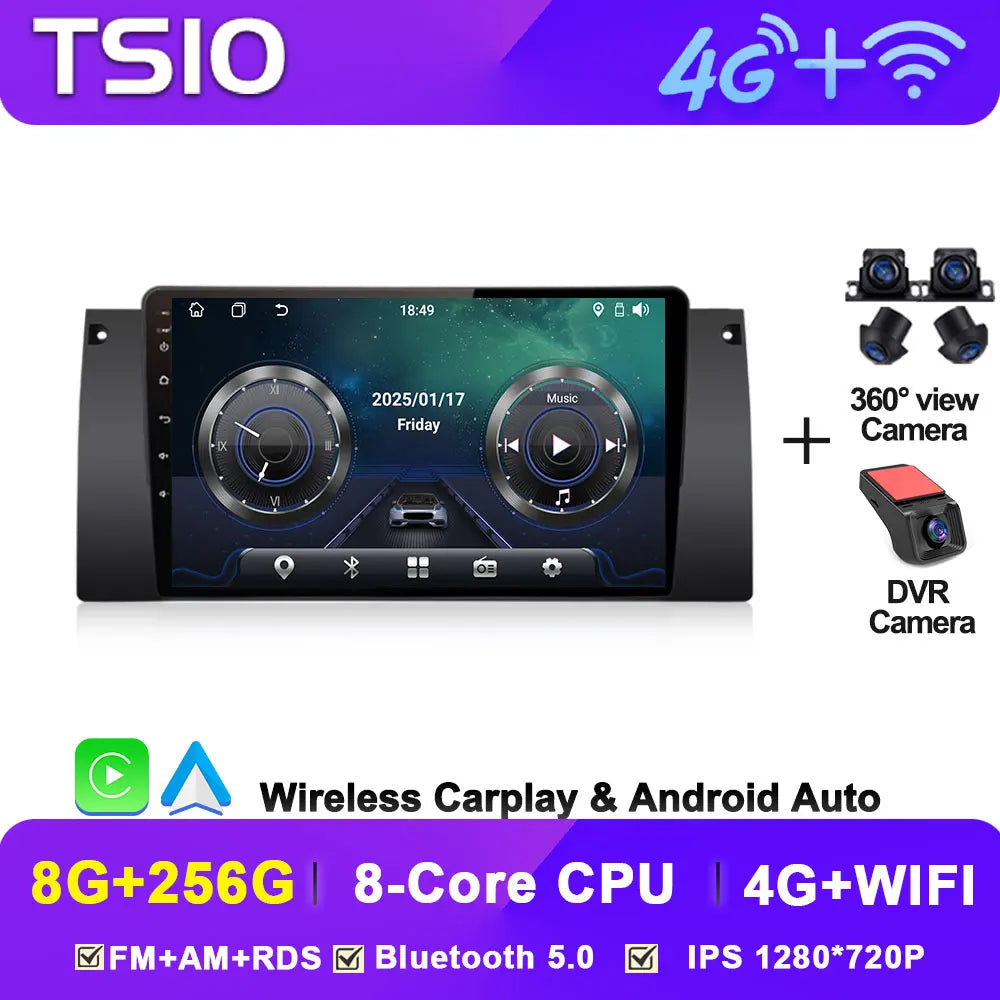 Android Car Stereo for BMW 5 Series E39 & X5 E53 (1995–2003) — Wireless CarPlay, Android Auto, 5G WiFi