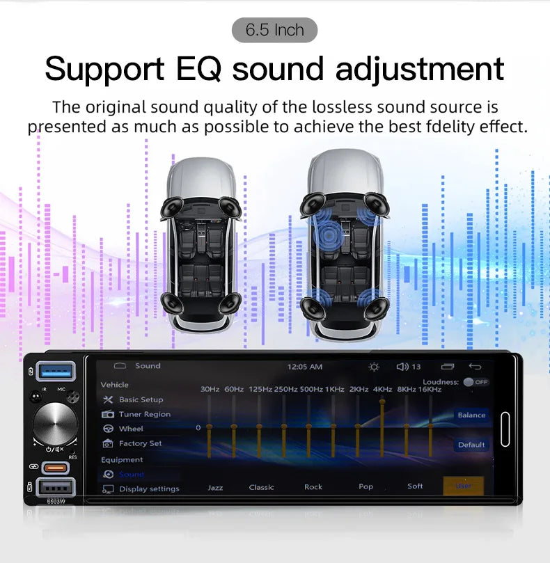 6.5" 1 DIN Universal Car Stereo with Apple CarPlay & Android Auto (MP5)