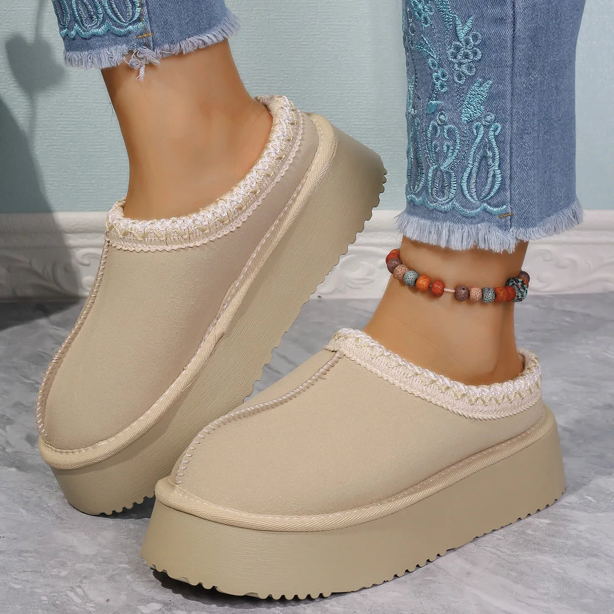 Women's Short Plush Snow Boots, Slip-On