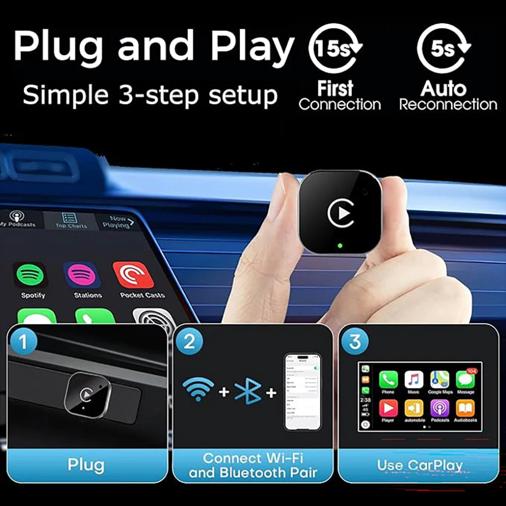 2026 New Wireless CarPlay Adapter for Apple iPhone ＆Android Auto 2 in 1, Mini USB CarPlay Dongle Wirn with Fast Stable Connectio