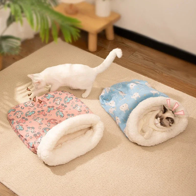 Plush Pet Sleeping Bag - Warm Burrow Nest for Kittens and Cats