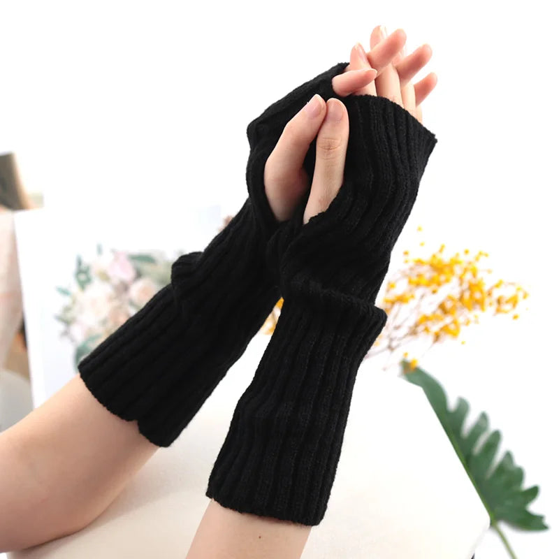 Women's Long Knit Fingerless Gloves, Arm Warmers