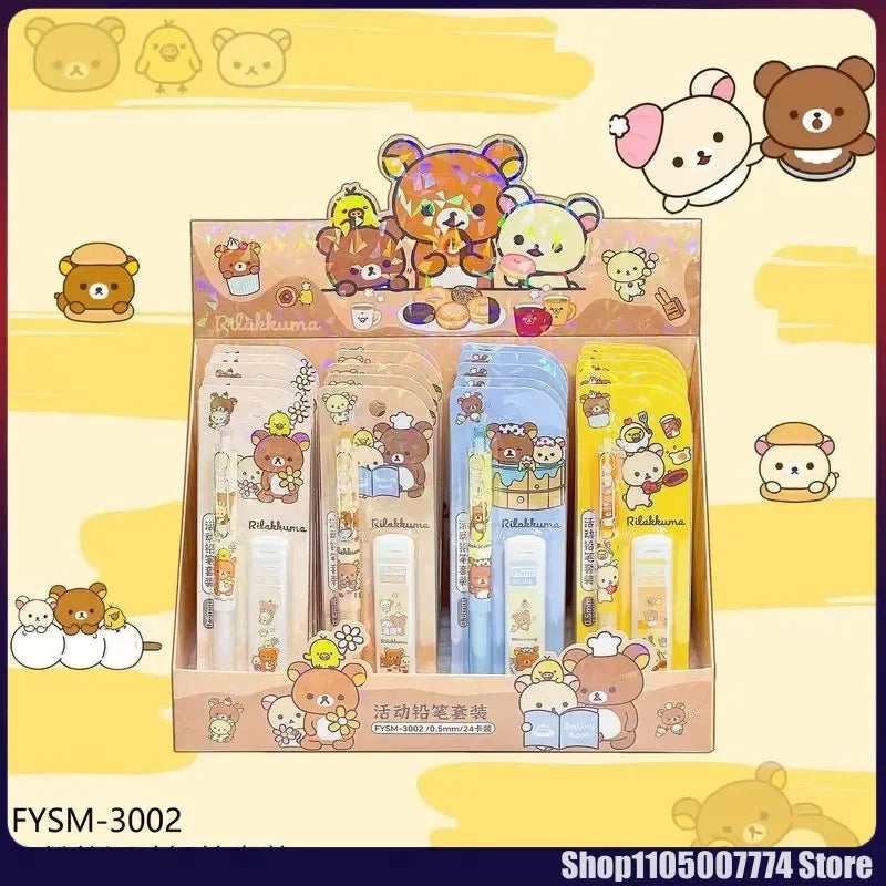 4/24pcs Kawaii Rilakkuma Bear Mechanical Pencil Set Stationery Refill Not Easy To Break Lead Automatic Pencil Wholesale Students