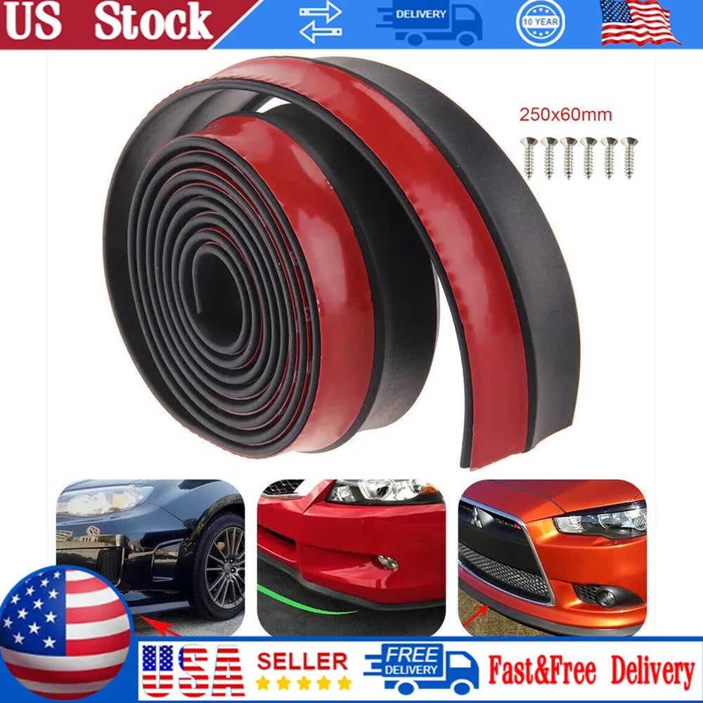 Universal Car Bumper Lip Splitter Spoiler Rubber Skirt BodyTrim Bumper Scratch-Resistant Anti-Collision Soft Rubber Strip