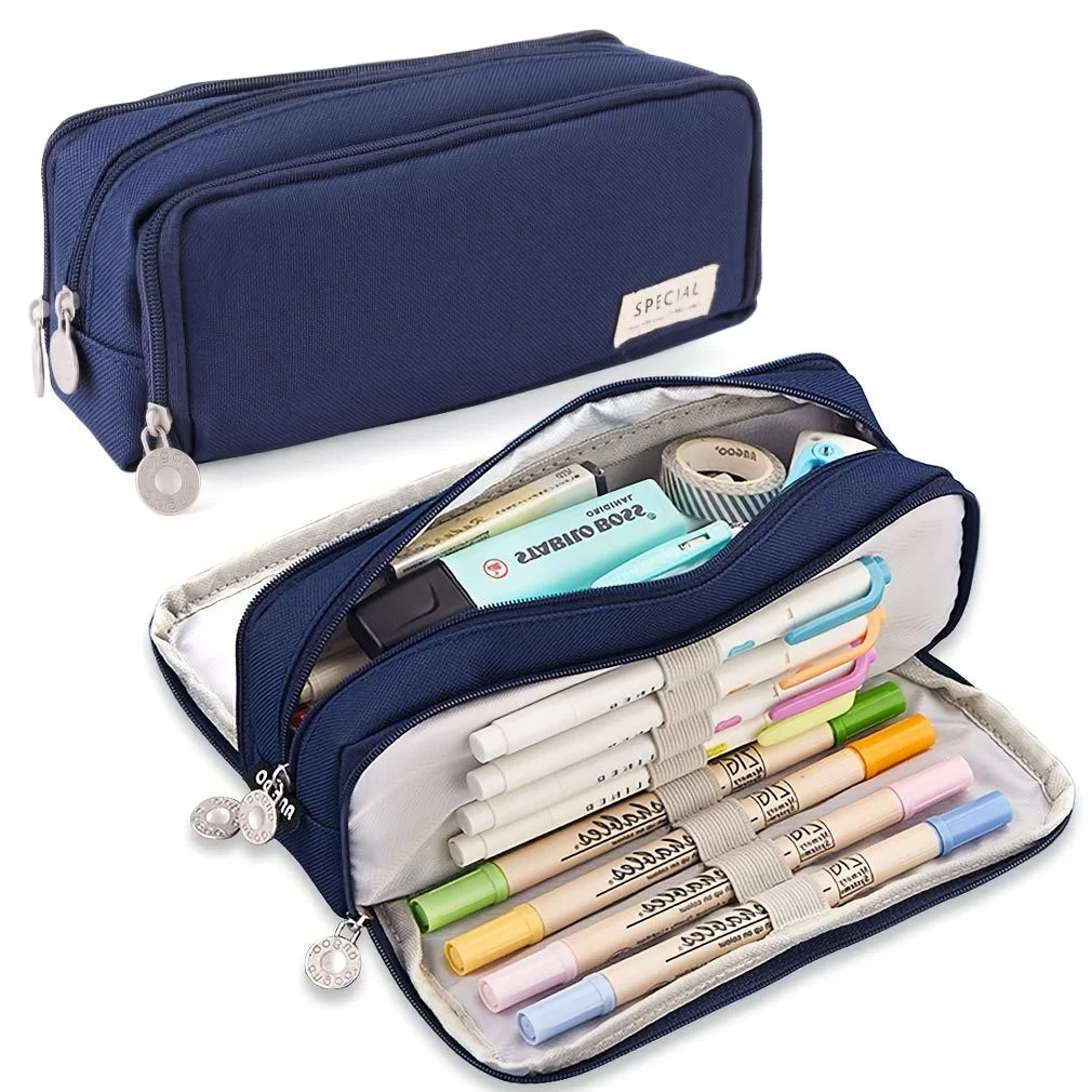 Large-Capacity Three-Layer Oxford Cloth Pencil Case with Versatile Functions, Suitable for Both Student and Office Scenarios.