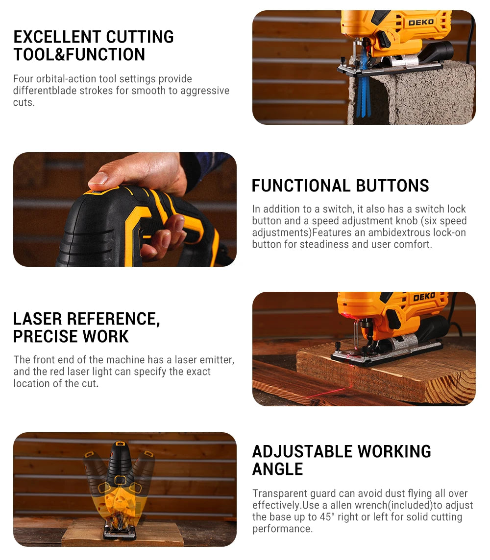 DEKO DKJS80XL100  JIG SAW 220V 800w  Woodworking Electric Tools Electric Saw With  Wrench Guide Ruler Saw Blade