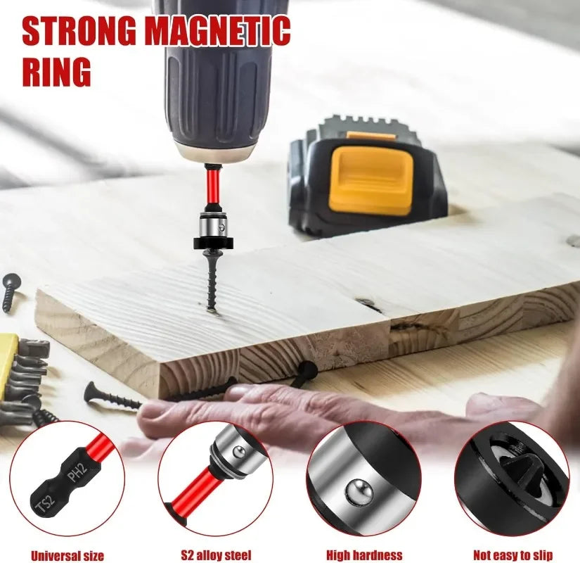 10/1x Magnetic Positioning Screwdriver Bits Hex Shank S2 Drywall Screw Bits for Batch Head Drilling Tools Gypsum Board Locating