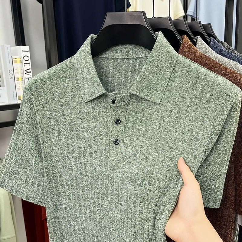 Men's Streetwear Polo - Vertical-Grain Knit, Soft Stretch Lapel