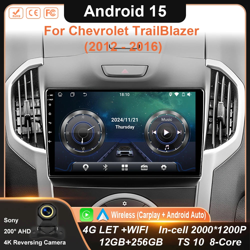 Android 15 Carplay Car Radio Multimedia For Chevrolet TrailBlazer 2012 - 2016 S-10 S10 Colorado For Isuzu D-Max DMAX Stereo WIFI