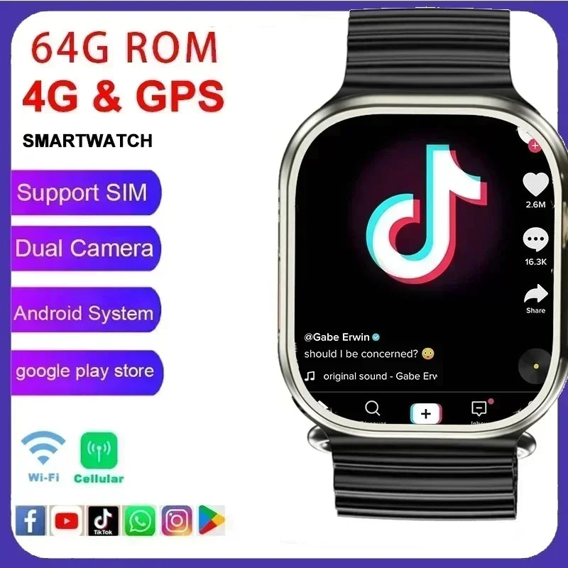 4G NET GS29 Smartwatch Men 64G Rom One-click SOS Android OS GPS Maps SIM Card for Google Play YouTube Passometer Sleep Tracker