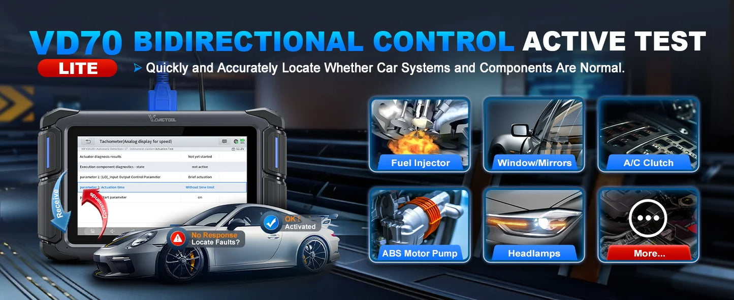 Lifetime Free Update VDIAGTOOL VD70Lite Automotive Scanner AII Systems Car Diagnostic 31 Reset FCA Bidirectional OBD2 Scanner
