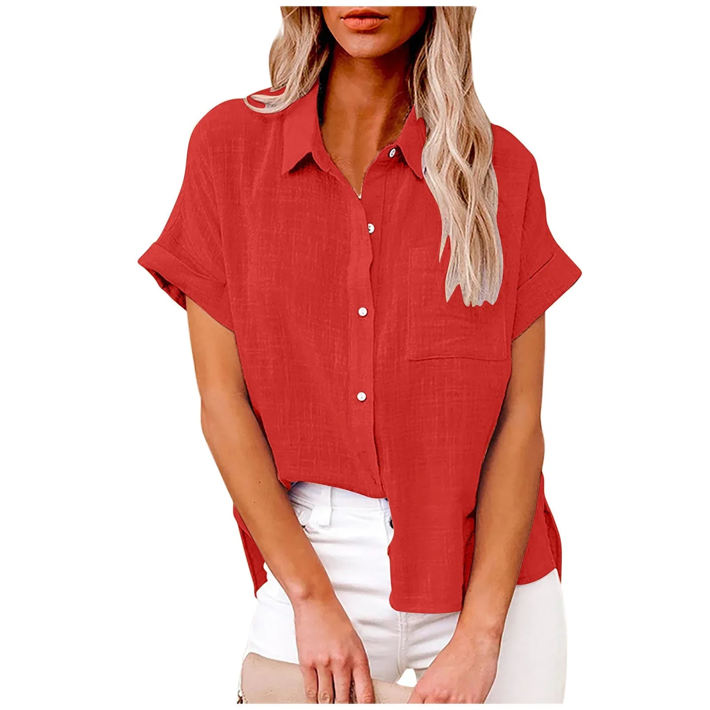 Women's Cotton-Linen Blouse — Loose Short-Sleeve Casual Summer Top