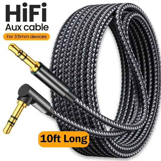 3.5mm Aux Audio Cable 90-Degree - Male to Male Right-Angle Speaker Cord