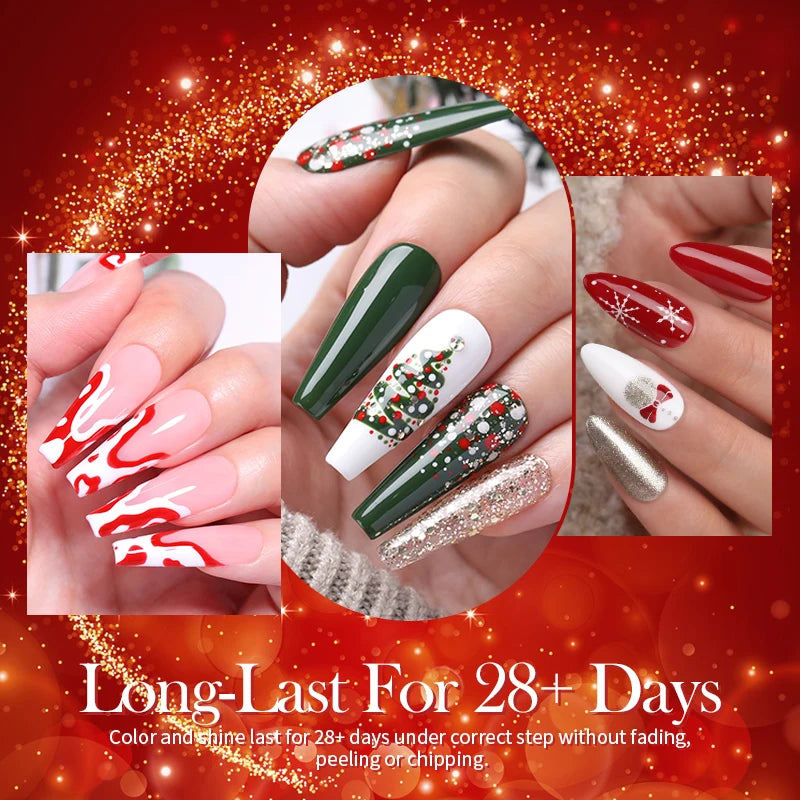 BORN PRETTY Christmas Green Glitter Gel Nail Polish 10ml Sparking Red Glitter White Gold Silver Santa Winter Snowflake Soak Off