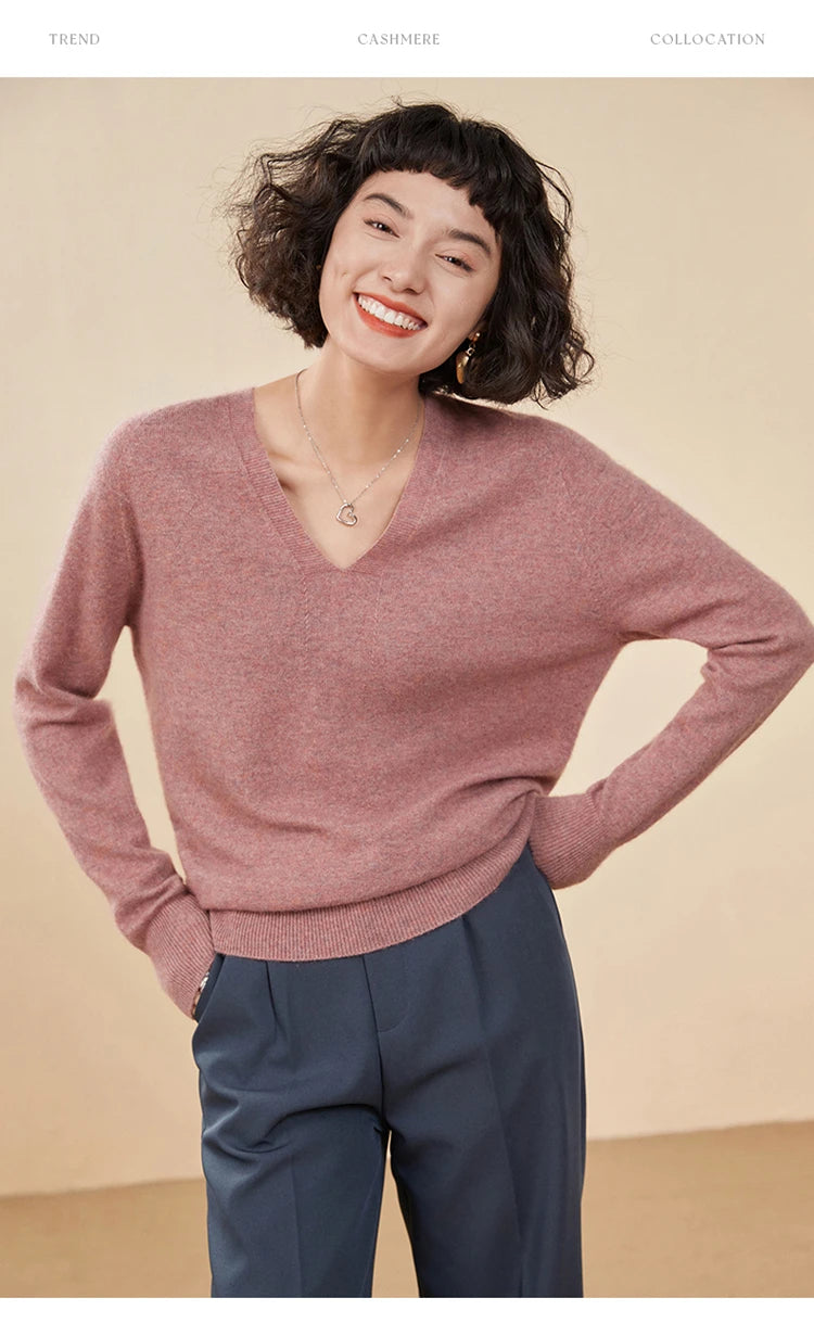 Women's Cashmere V-Neck Sweater, Knit Pullover